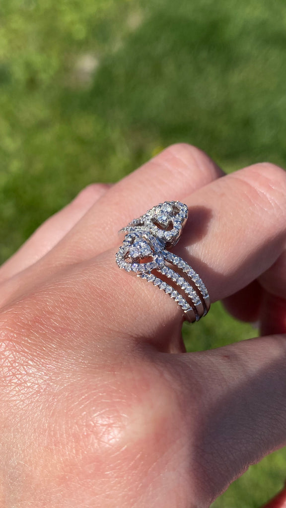 14K Gold Three Row Diamond Heart Wrapped Band