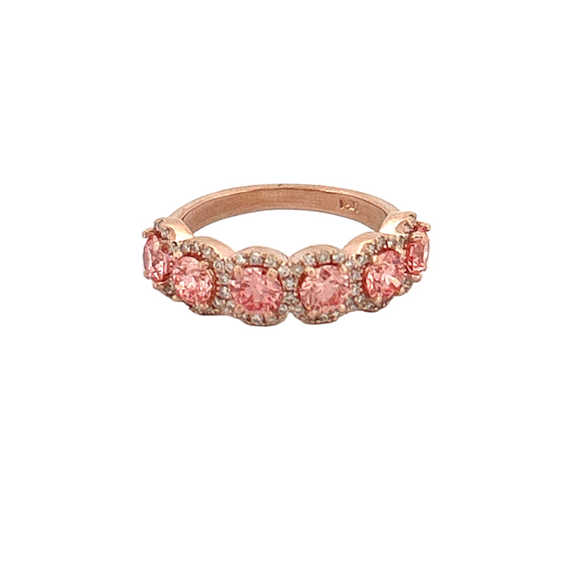 14K Gold 6.2MM Lab Grown Pink Diamond Halo Band
