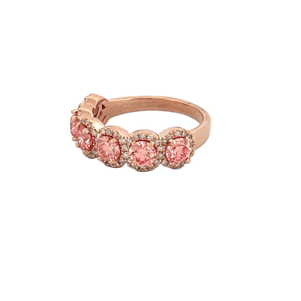 14K Gold 6.2MM Lab Grown Pink Diamond Halo Band