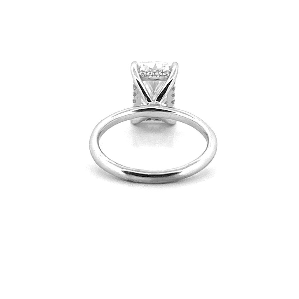 14K Gold 3.00 Carat Lab Grown Elongated Cushion Solitaire Under Halo Engagement Ring