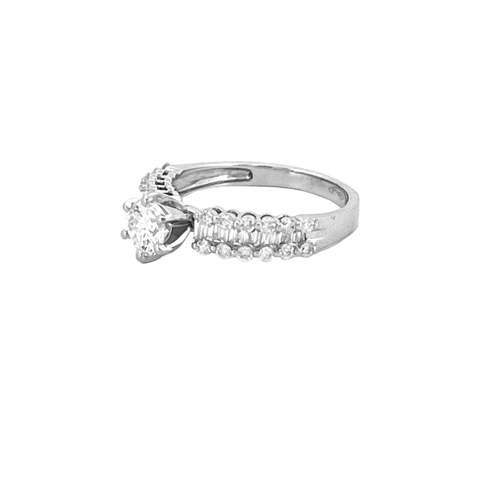 14K Gold Natural Round Diamond Baguette and Round Channel Engagement Ring