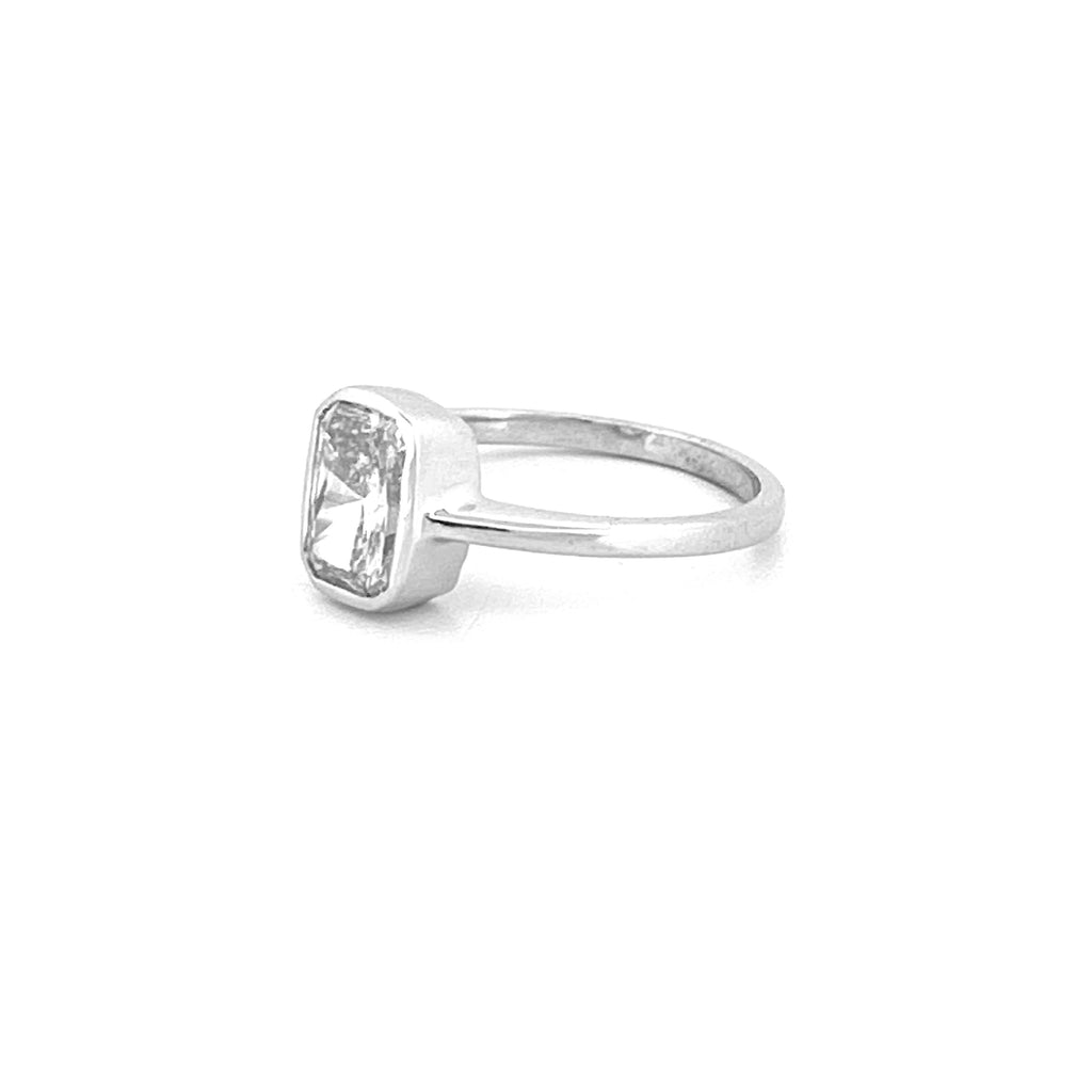 14K Gold Lab Grown 1.50 Carat Radiant Bezel Engagement Ring