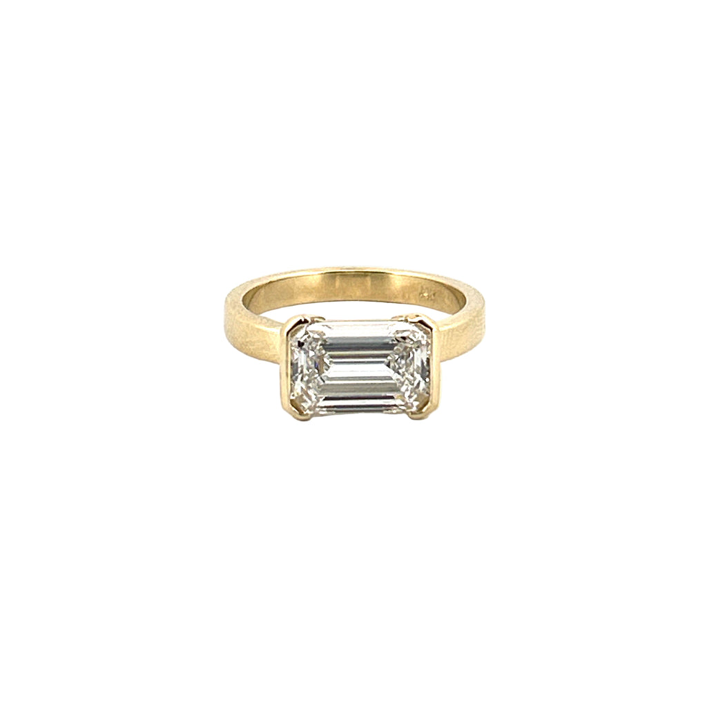 14K Gold East West 3.00 Carat Lab Grown Emerald Diamond Engagement Ring