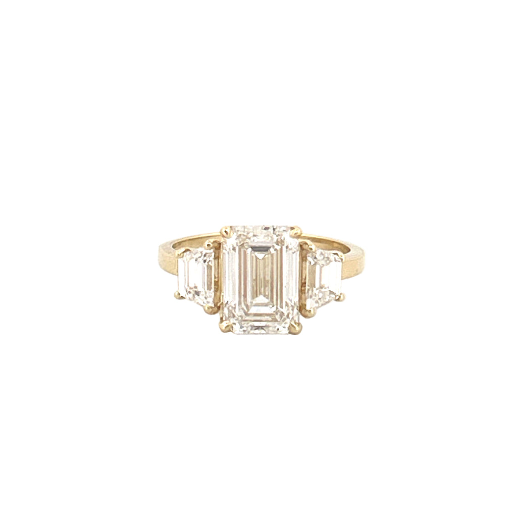 14K Gold Three Stone 3.00 Carat Lab Grown Emerald Engagement Ring