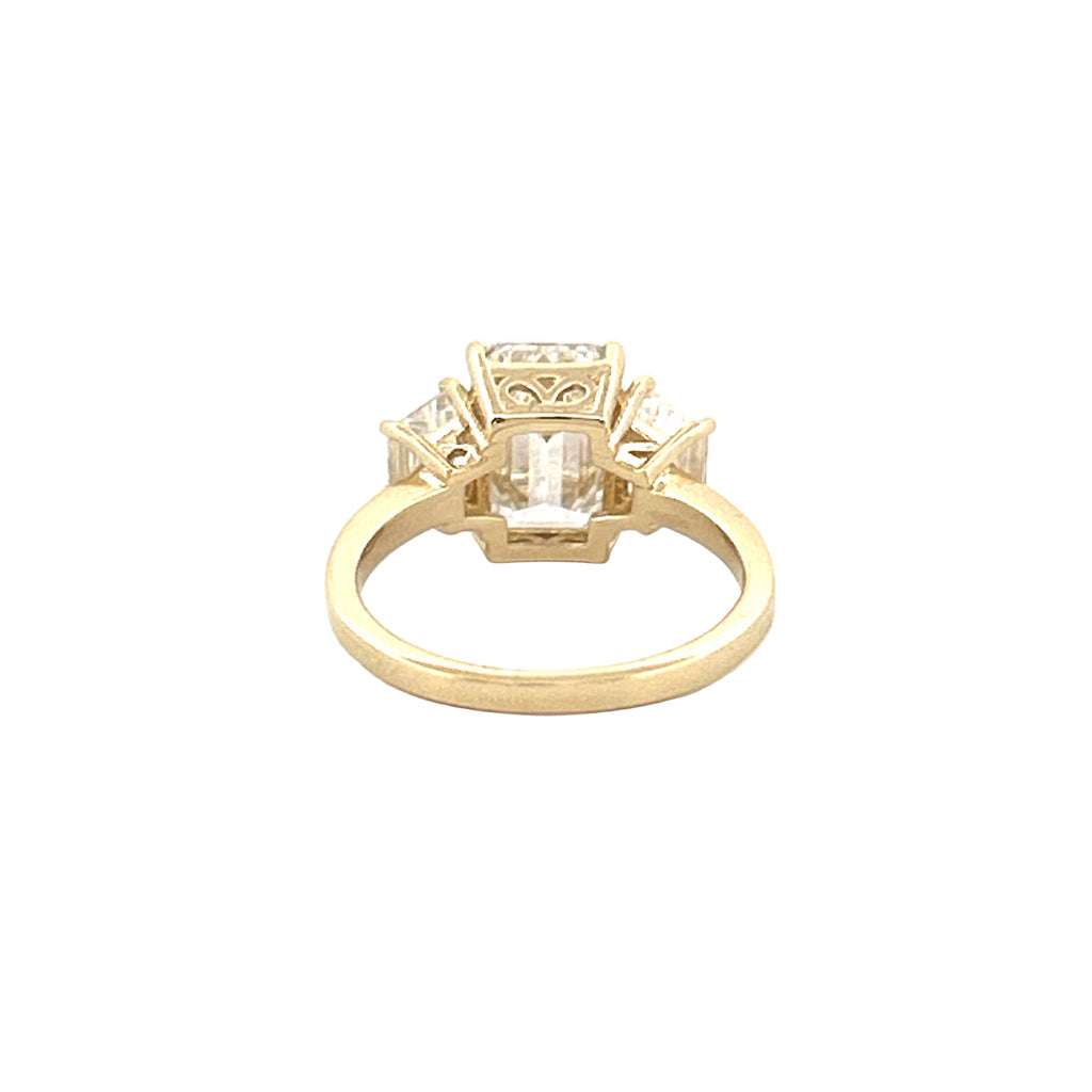14K Gold Three Stone 3.00 Carat Lab Grown Emerald Engagement Ring