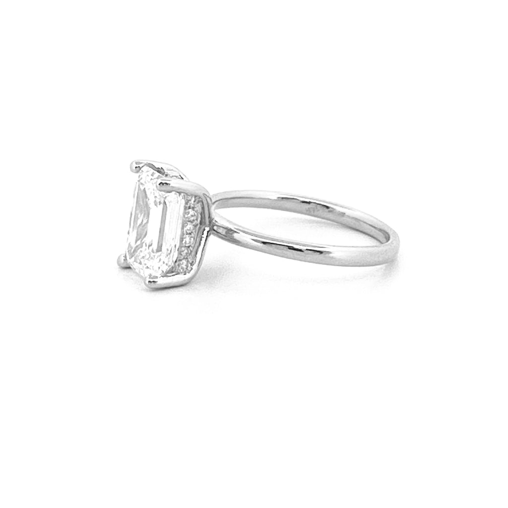 14K Gold 3.00 Carat Lab Grown Emerald Diamond Under Halo Solitaire Engagement Ring