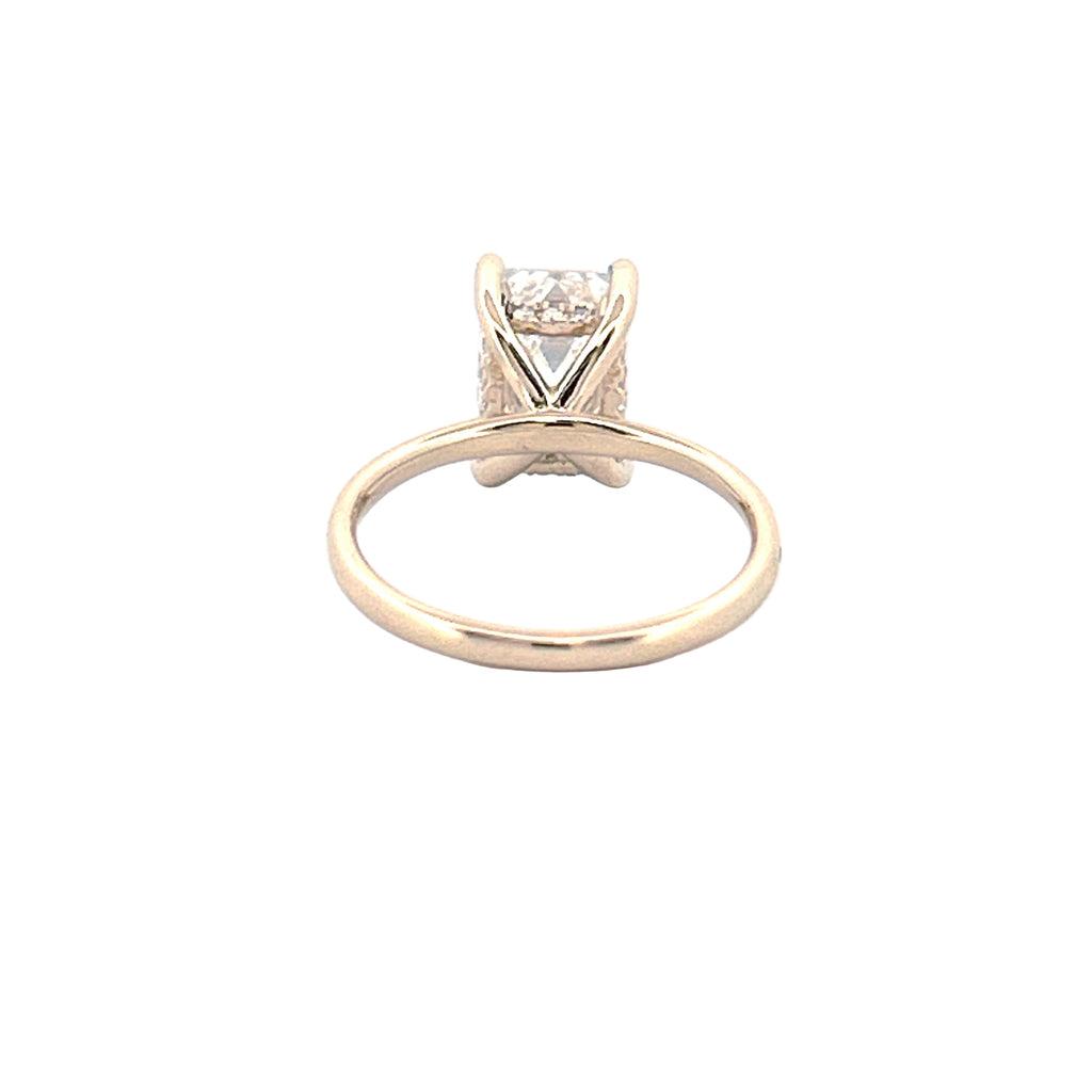 14K Gold 3.00 Carat Lab Grown Emerald Diamond Under Halo Solitaire Engagement Ring