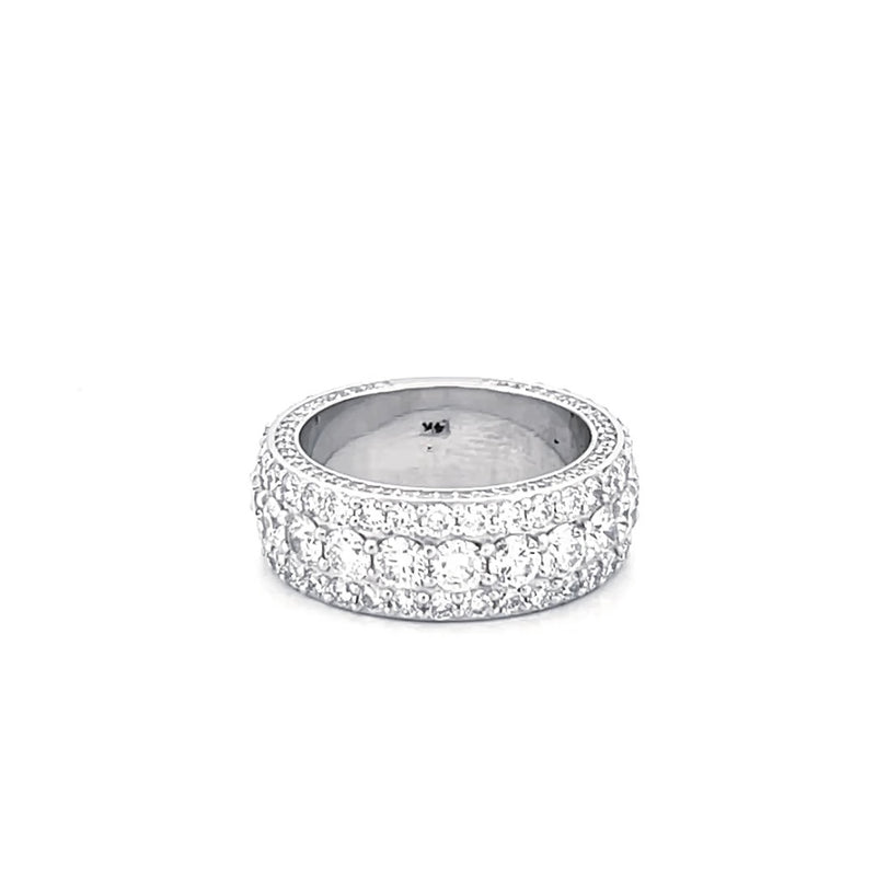 14K Gold Three-Row Pavé Mens Natural Band
