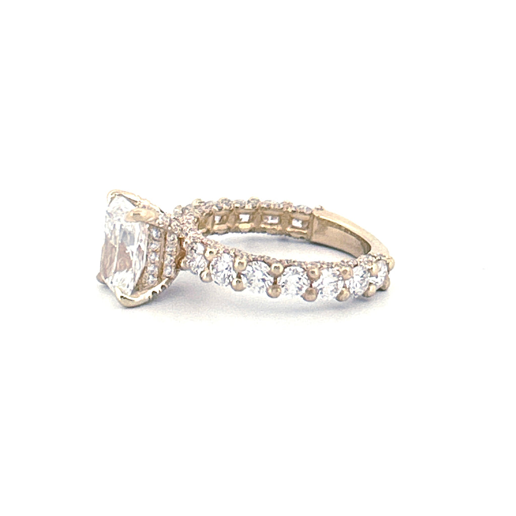 14K Gold 2.00 Carat Lab Grown Elongated Cushion Diamond Double Under Halo U Prong Engagement Ring