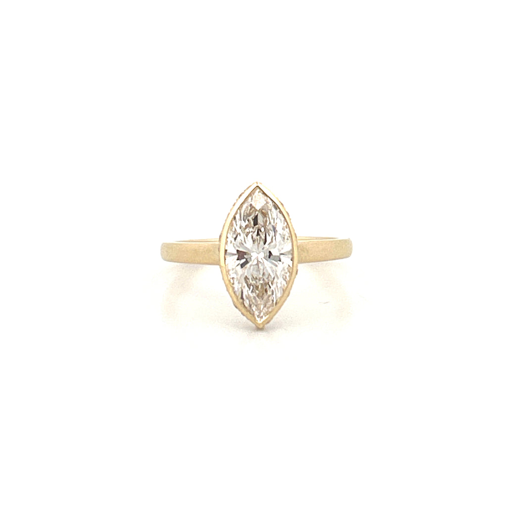 14K Gold 2.50 Carat Lab Grown Marquise Diamond Under Halo Bezel Engagement Ring