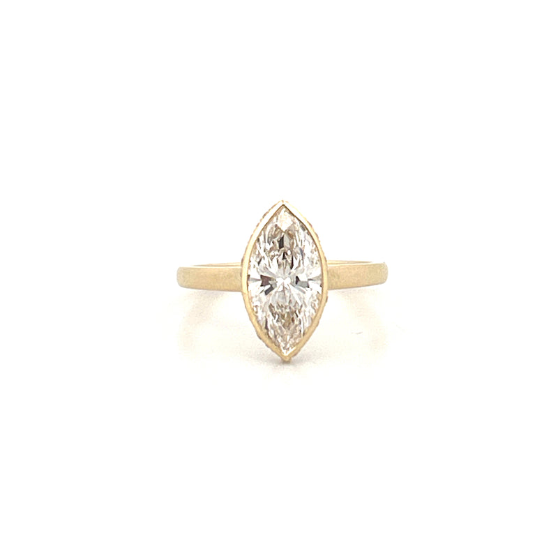 14K Gold 2.50 Carat Lab Grown Marquise Diamond Under Halo Bezel Engagement Ring