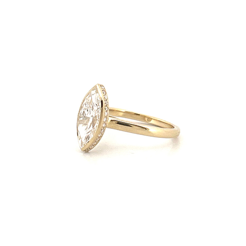 14K Gold 2.50 Carat Lab Grown Marquise Diamond Under Halo Bezel Engagement Ring
