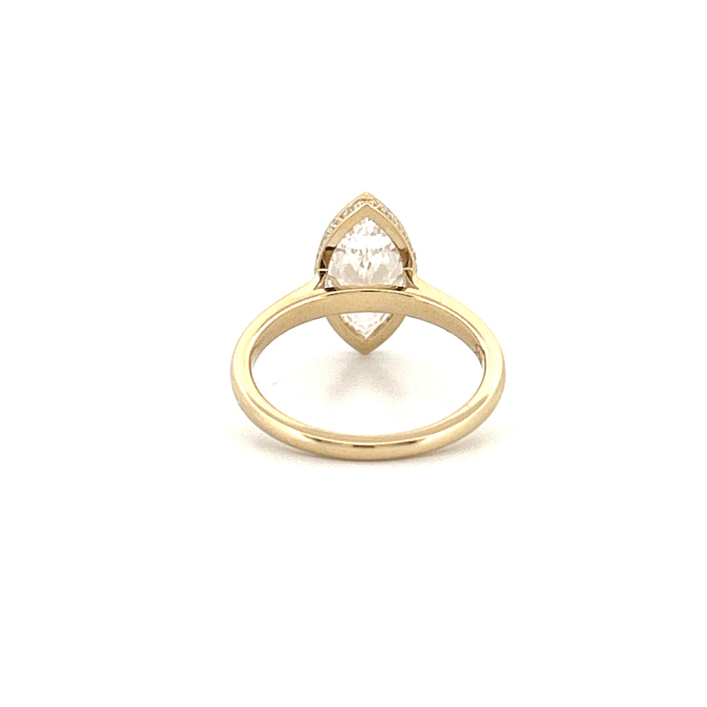 14K Gold 2.50 Carat Lab Grown Marquise Diamond Under Halo Bezel Engagement Ring