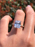 14K Gold 3.00 Carat Radiant Lab Grown Diamond Under Halo Prong Set Engagement Ring