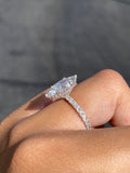 14K Gold 3.00 Carat Lab Grown Marquise Diamond Prong Set Engagement Ring with Diamond Under Halo and Prongs