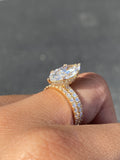14K Gold 4.00 Carat Lab Grown Marquise Diamond Prong Set Engagement Ring with Diamond Under Halo and Prongs