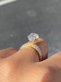 14K Gold 3.00 Carat Lab Grown Oval Diamond Prong Set Engagement Set with Diamond Under Halo and Prongs