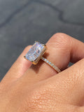 14K Gold 7.00 Carat Lab Grown Radiant Diamond Prong Set Under Halo Engagement Ring