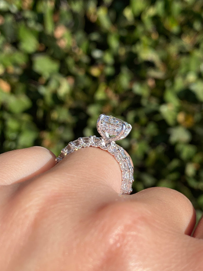 14K Gold 3.50 Carat Lab Grown Radiant Diamond Emerald Cut U Prong Engagement Ring