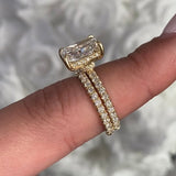 14K Gold 3.00 Carat Lab Grown Radiant Diamond Under Halo Bowtie Engagement Set