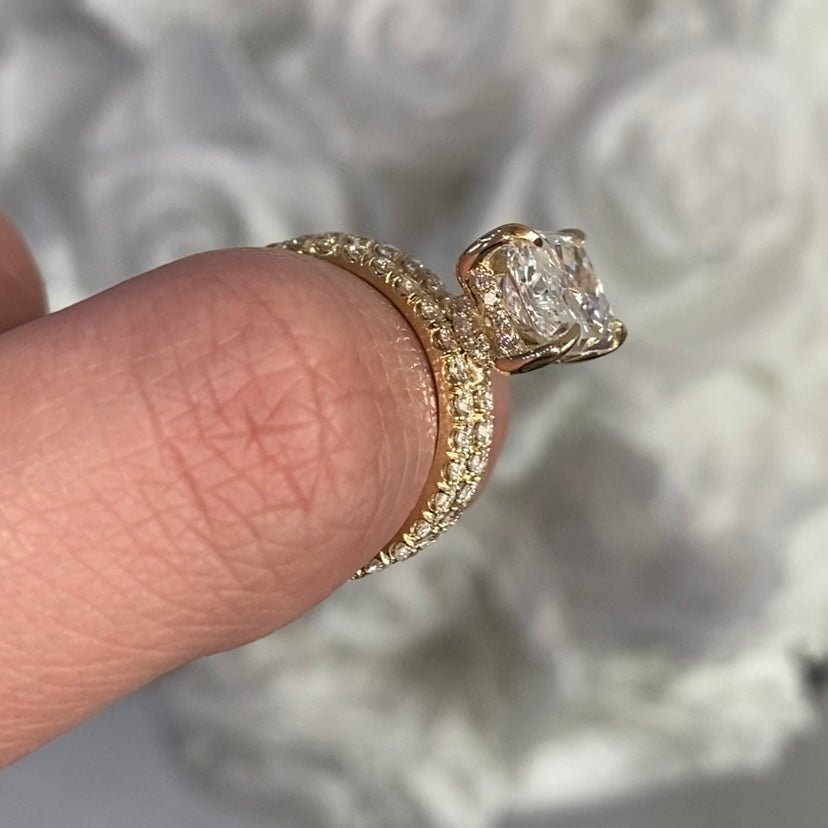 14K Gold 3.00 Carat Lab Grown Radiant Diamond Under Halo Bowtie Engagement Set