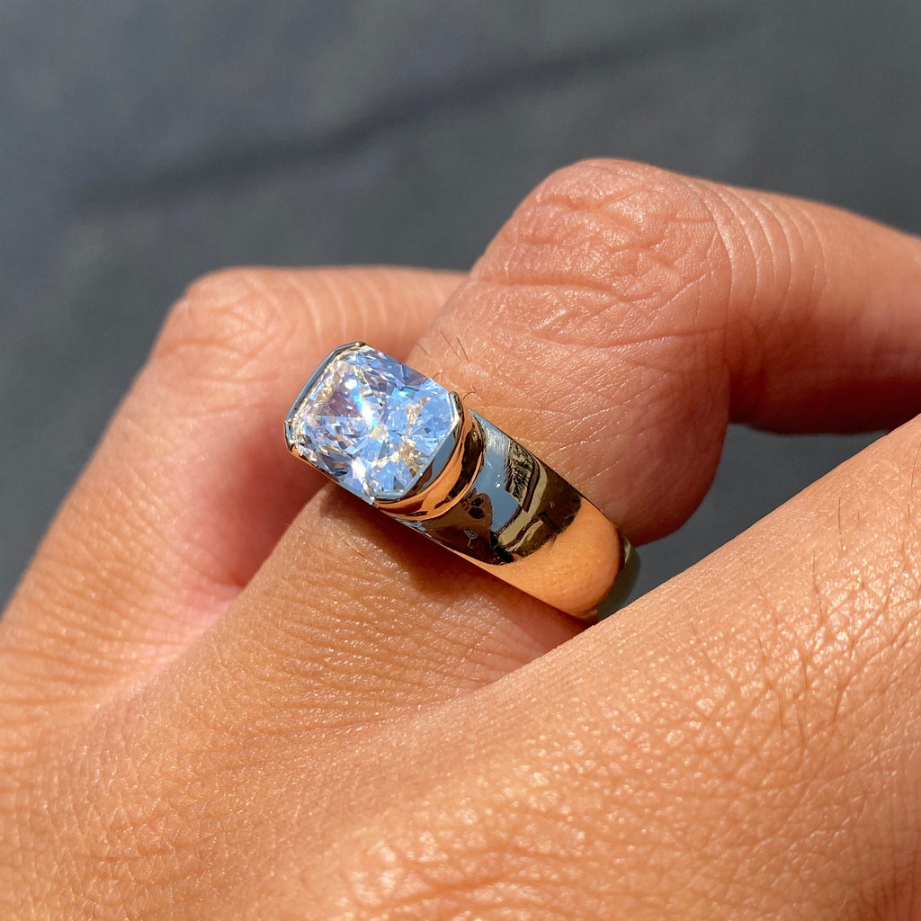 14K Gold East West 3.00 Carat Lab Grown Elongated Cushion Diamond Bezel Engagement Band