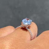 14K Gold 4.00 Carat Lab Grown Oval Diamond Prong Under Halo Engagement Ring