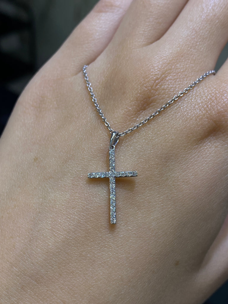 14K Gold Thin Cross Diamond Pendant Necklace