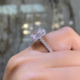 14K Gold 3.00 Carat Lab Grown Emerald Cut Diamond Cathedral Halo Engagement Ring