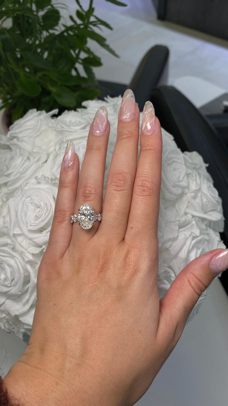 14K Gold 5.50 Carat Lab Grown Oval Diamond Oval Setting Under Halo Engagement Ring