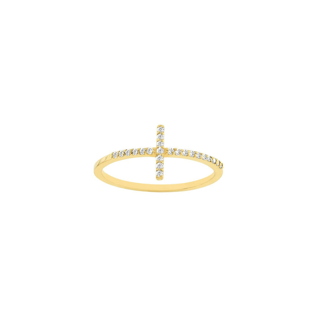 14K Gold Diamond Cross Ring