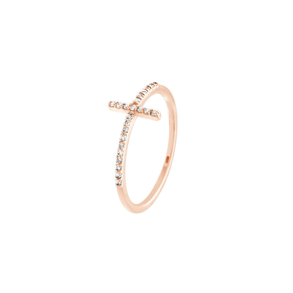 14K Gold Diamond Cross Ring