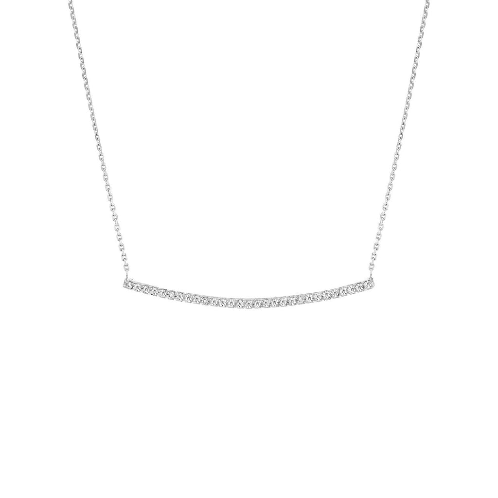 14K Gold Prong Set Curved Diamond Bar Pendant Necklace