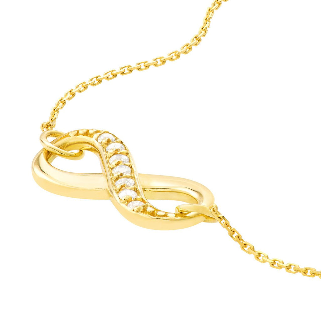 14K Gold Diamond Row Infinity Pendant Necklace