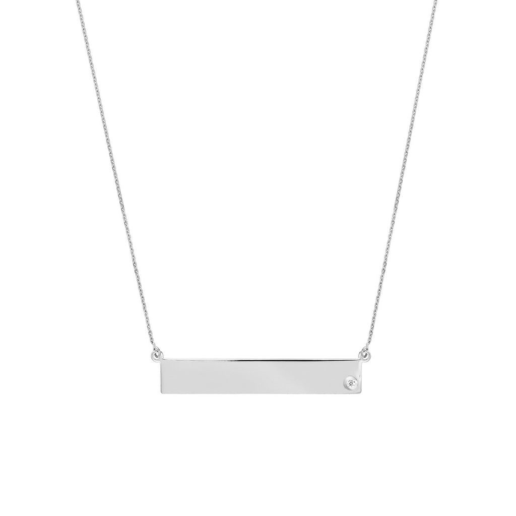14K Gold Bar Pendant Necklace with Inset Diamond Bezel