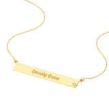 14K Gold Bar Pendant Necklace with Inset Diamond Bezel