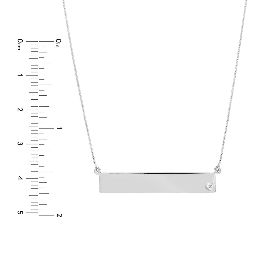 14K Gold Bar Pendant Necklace with Inset Diamond Bezel