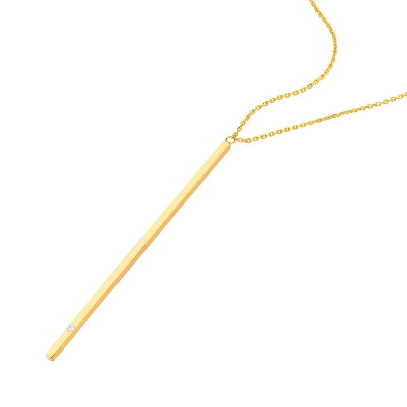 14K Gold Vertical Bar Diamond Pendant Necklace