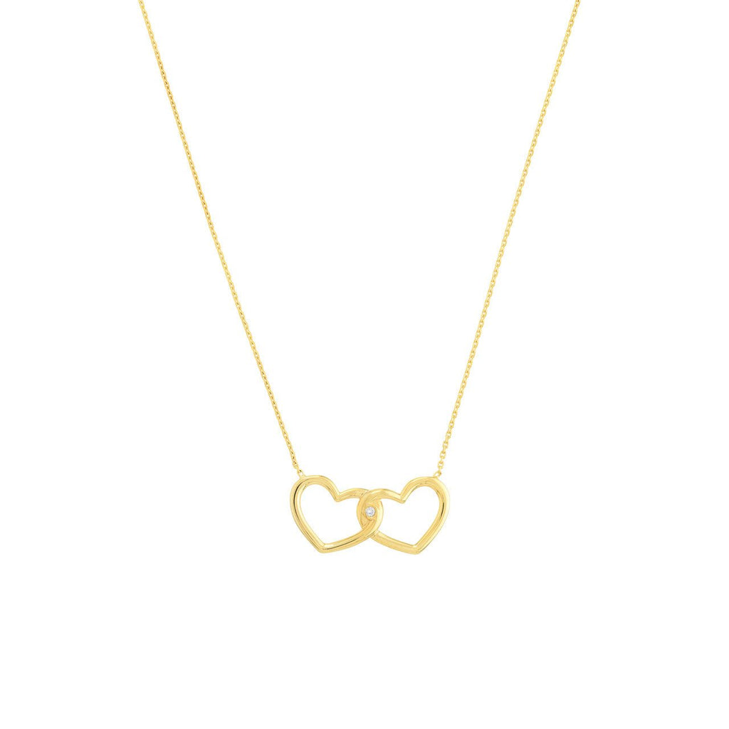 14K Gold Linked Open Diamond Heart Pendant Necklace
