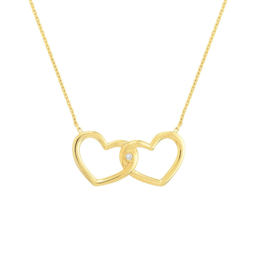 14K Gold Linked Open Diamond Heart Pendant Necklace