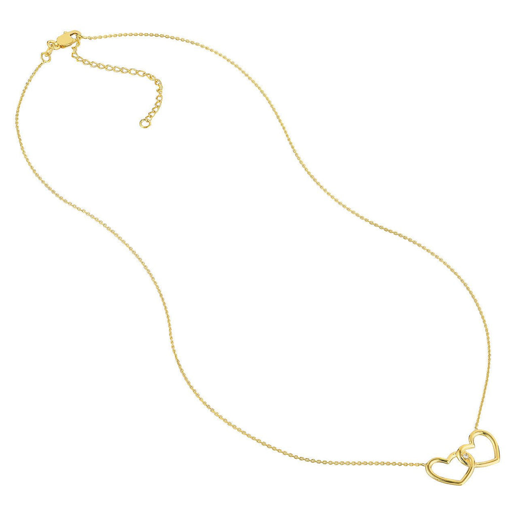 14K Gold Linked Open Diamond Heart Pendant Necklace