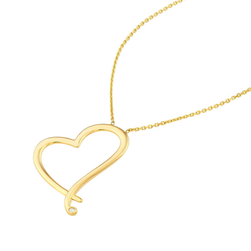 14K Gold Tilted Open Diamond Heart Pendant Necklace