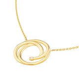 14K Gold Open Swirl Diamond Bezel Pendant Necklace