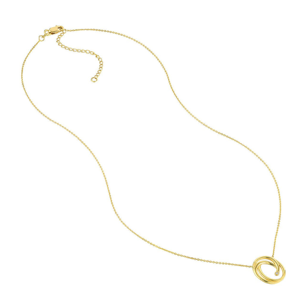 14K Gold Open Swirl Diamond Bezel Pendant Necklace