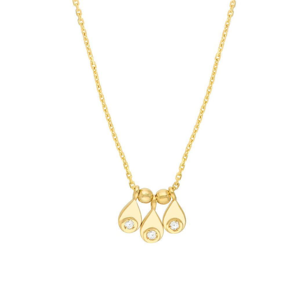 14K Gold Trio Teardrop Bezel and Bead Station Necklace