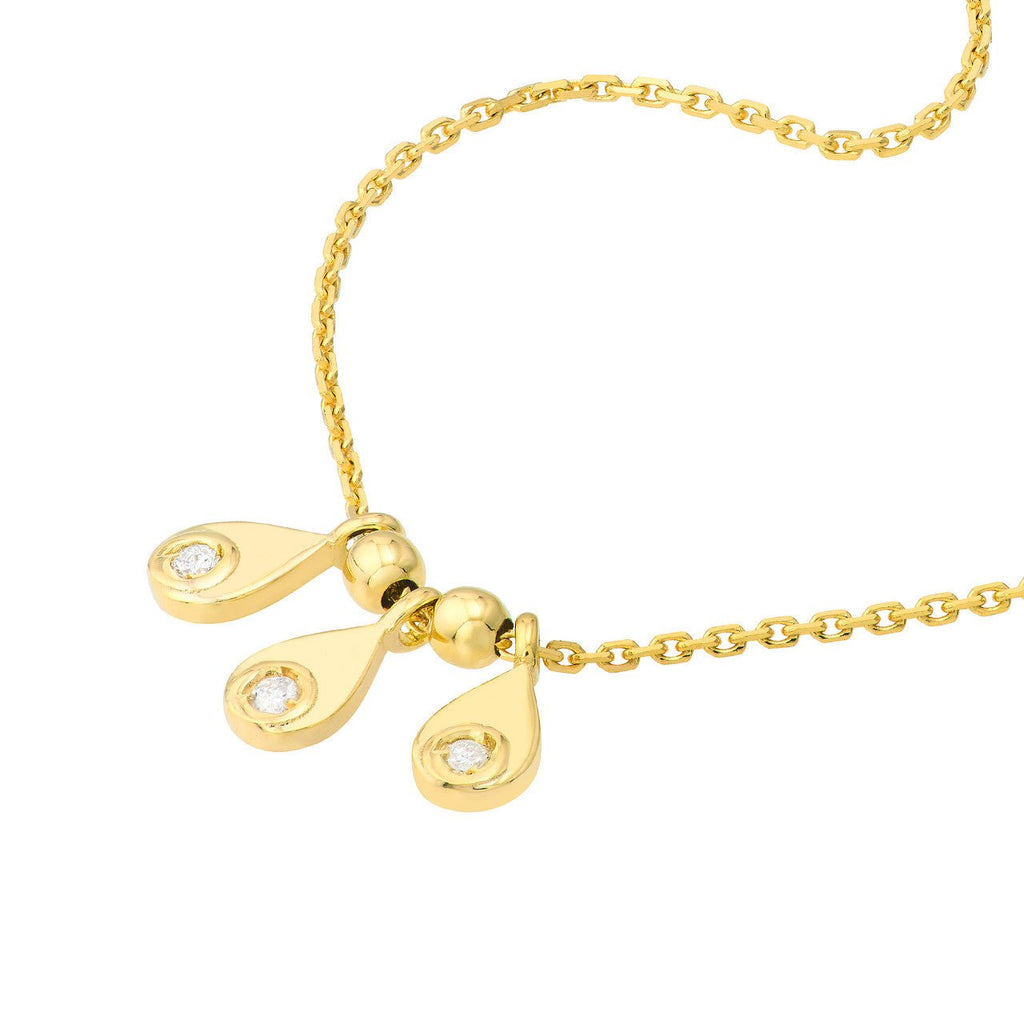 14K Gold Trio Teardrop Bezel and Bead Station Necklace