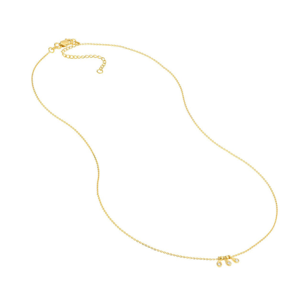 14K Gold Trio Teardrop Bezel and Bead Station Necklace