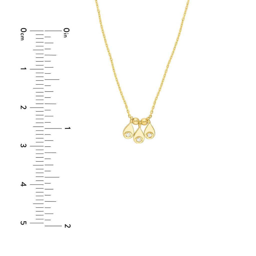 14K Gold Trio Teardrop Bezel and Bead Station Necklace