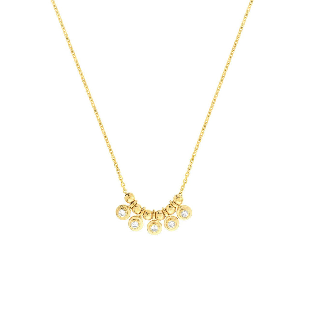 14K Gold Mini Diamond Bezel and Bead Pendant