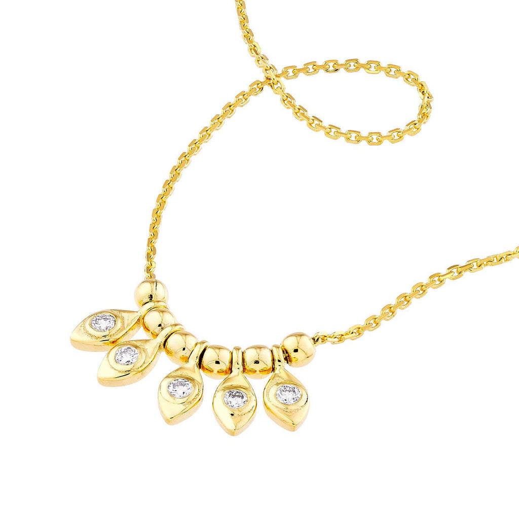 14K Gold Marquise Drop and Bead Station Necklace